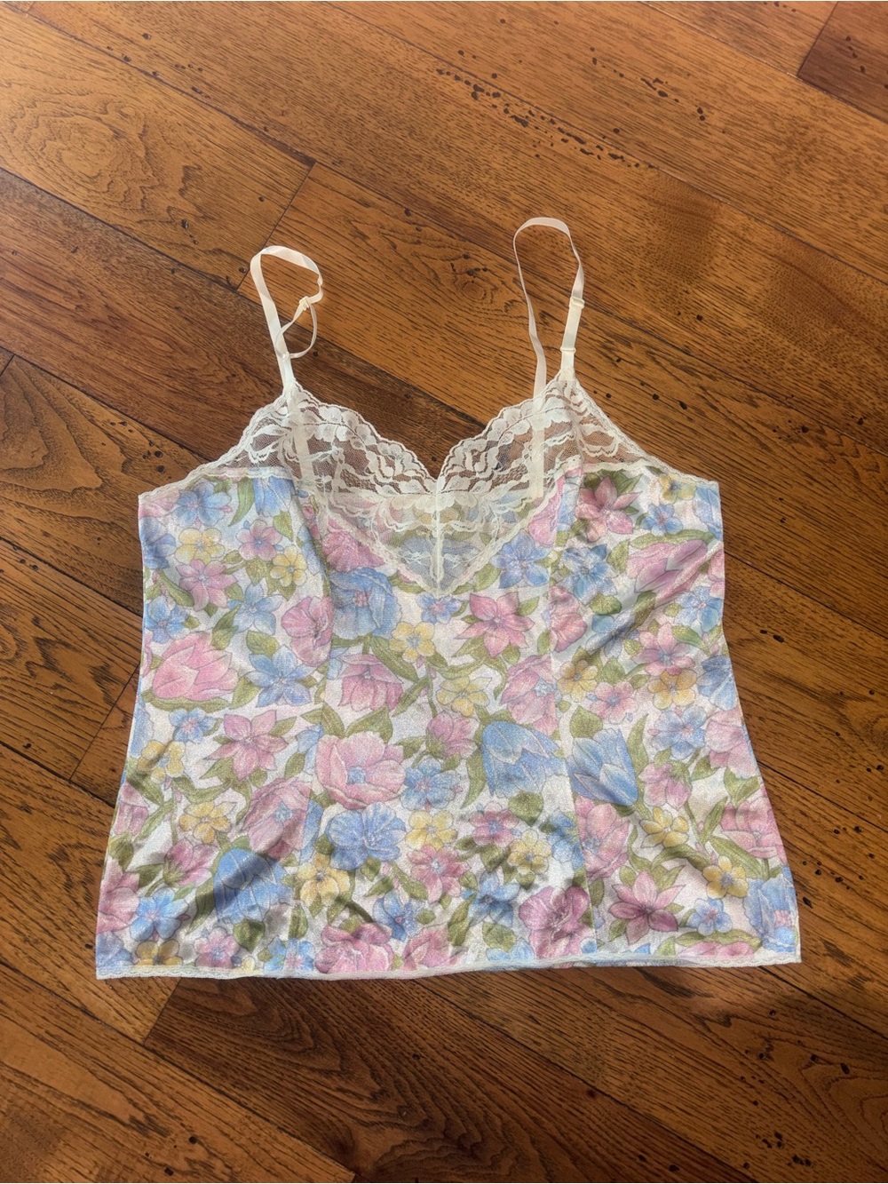 Vintage Vassarette Women’s Pastel Floral Lace-Trim Camisole Tank Top Size L